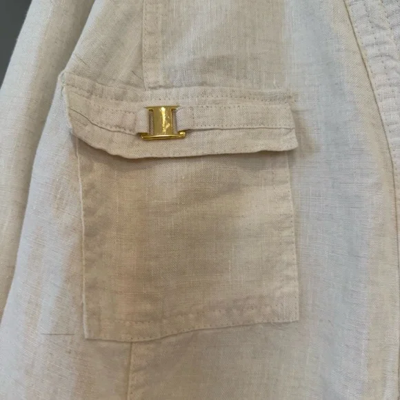 JM Collection 100% Linen Cream Gold Button Down Long Sleeve Blouse Sz 20W NWT - Picture 4 of 12